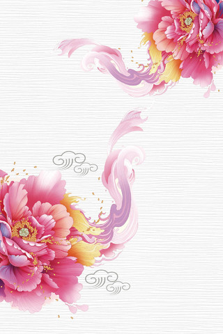 手绘中国风牡丹花母亲节快乐感恩宣传促销米色背景海报
